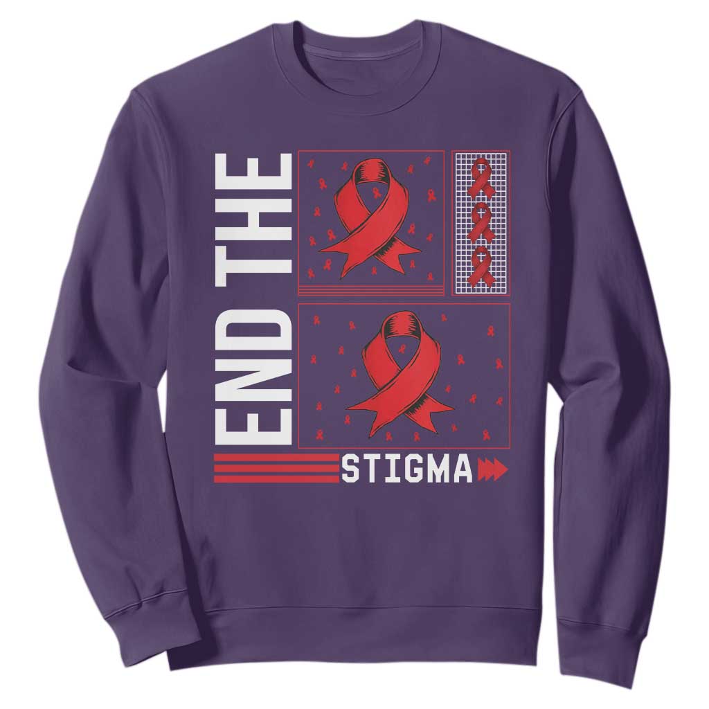 End The Stigma HIV Awareness Sweatshirt Red Ribbon Gift TS12 Purple Print Your Wear