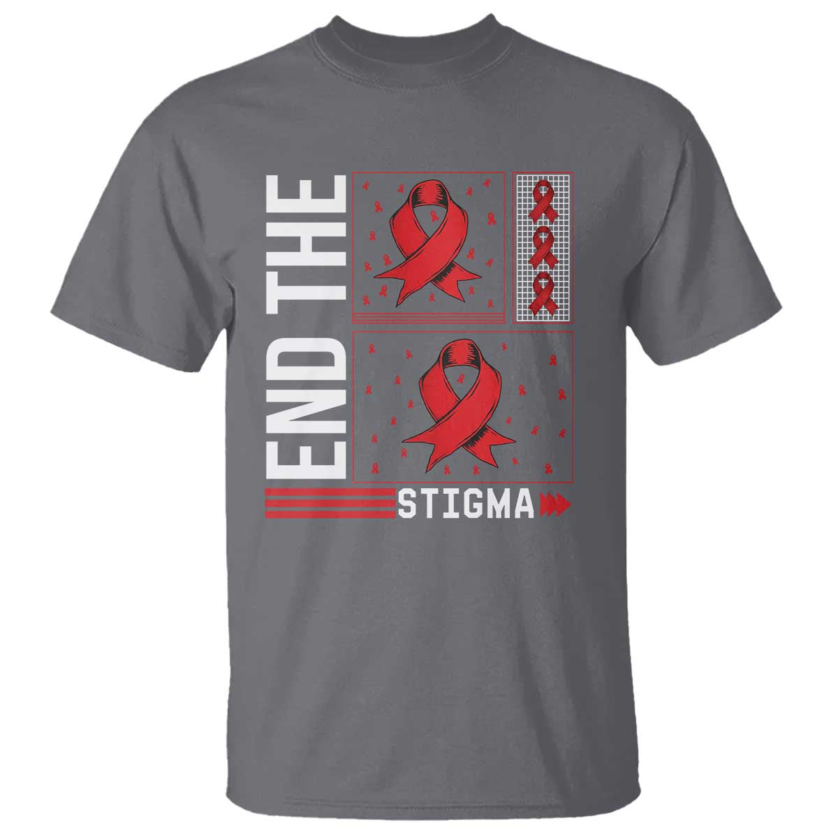 End The Stigma HIV Awareness T Shirt Red Ribbon Gift TS12 Charcoal Print Your Wear