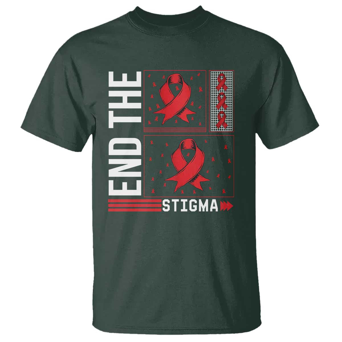 End The Stigma HIV Awareness T Shirt Red Ribbon Gift TS12 Dark Forest Green Print Your Wear