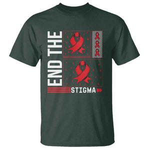 End The Stigma HIV Awareness T Shirt Red Ribbon Gift TS12 Dark Forest Green Print Your Wear