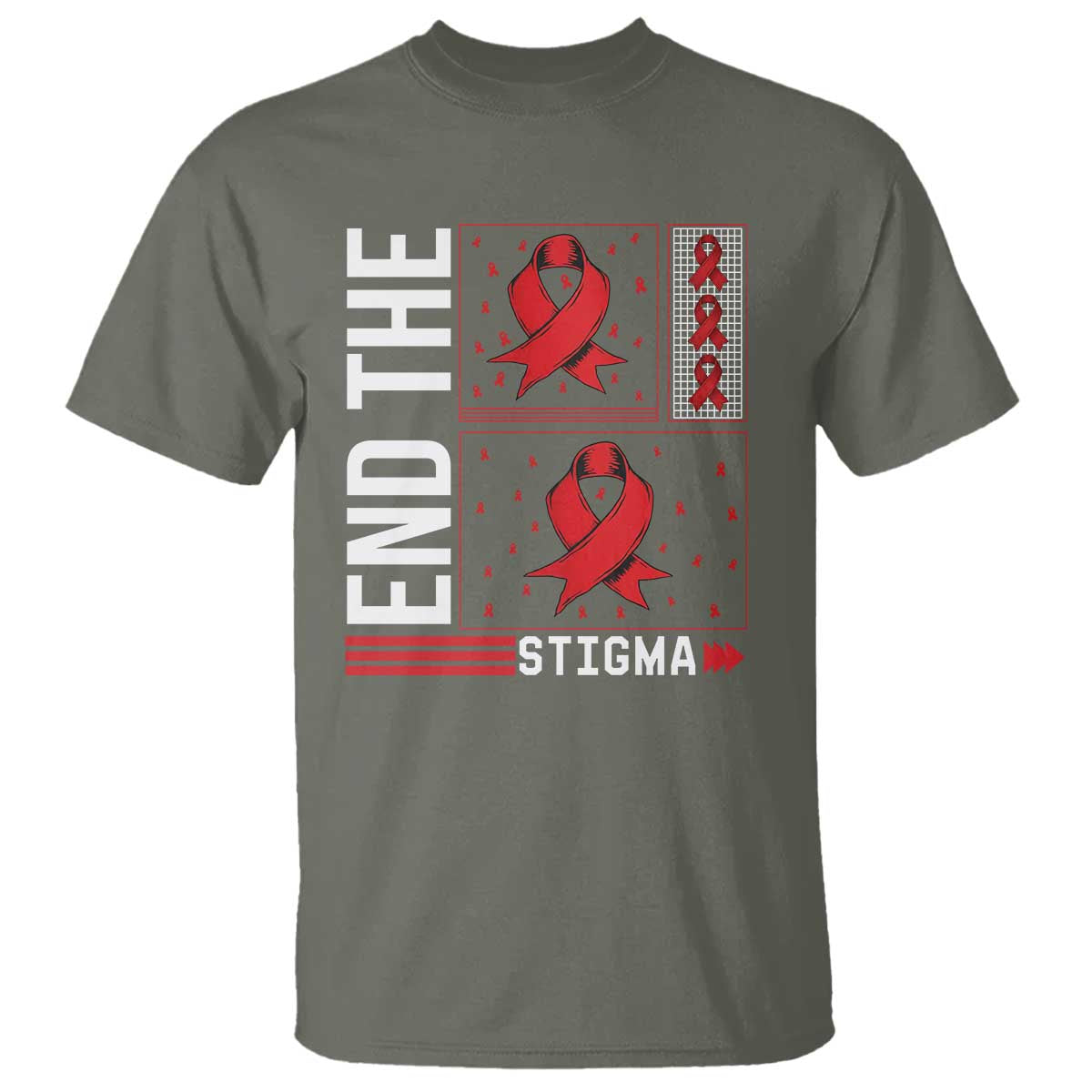 End The Stigma HIV Awareness T Shirt Red Ribbon Gift TS12 Military Green Print Your Wear