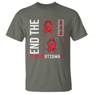 End The Stigma HIV Awareness T Shirt Red Ribbon Gift TS12 Military Green Print Your Wear