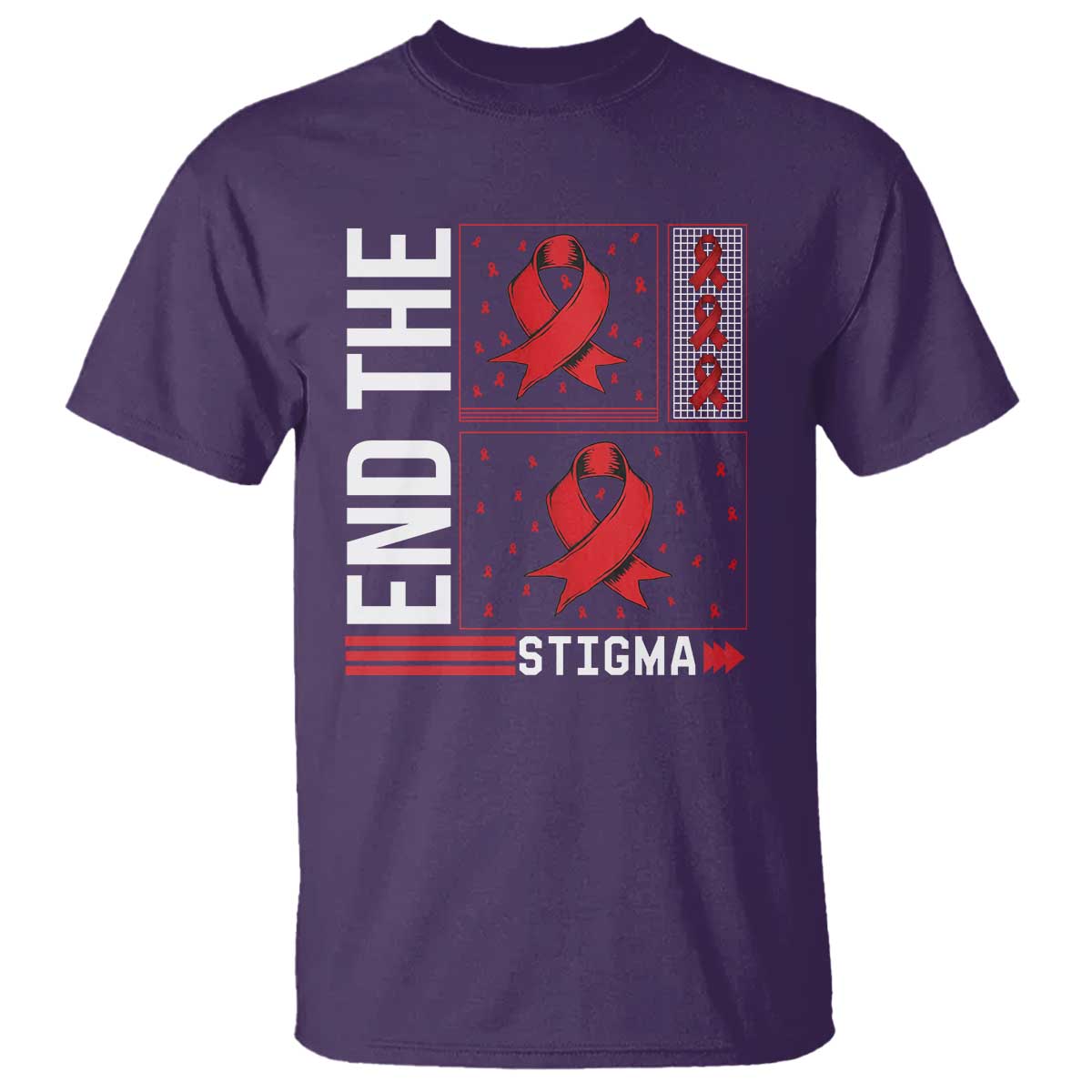 End The Stigma HIV Awareness T Shirt Red Ribbon Gift TS12 Purple Print Your Wear