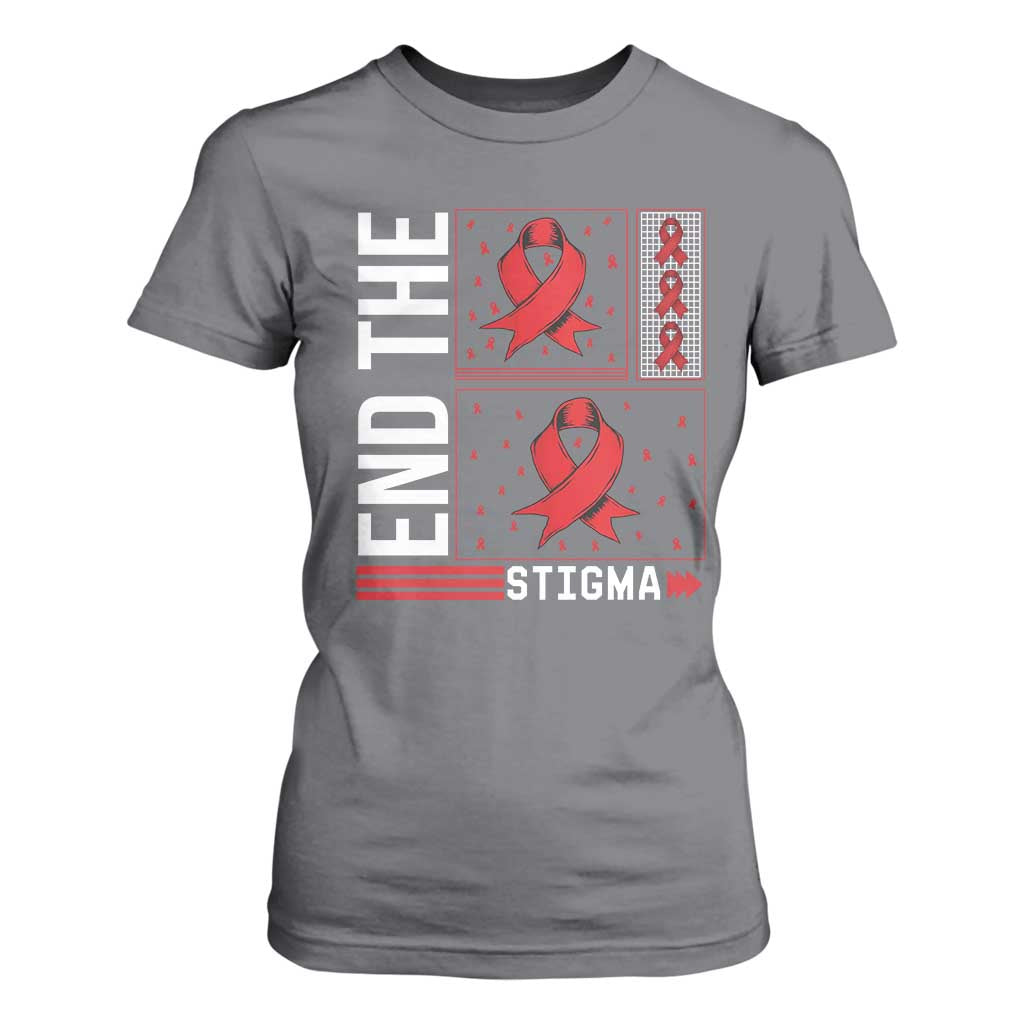 End The Stigma HIV Awareness T Shirt For Women Red Ribbon Gift TS12 Charcoal Print Your Wear