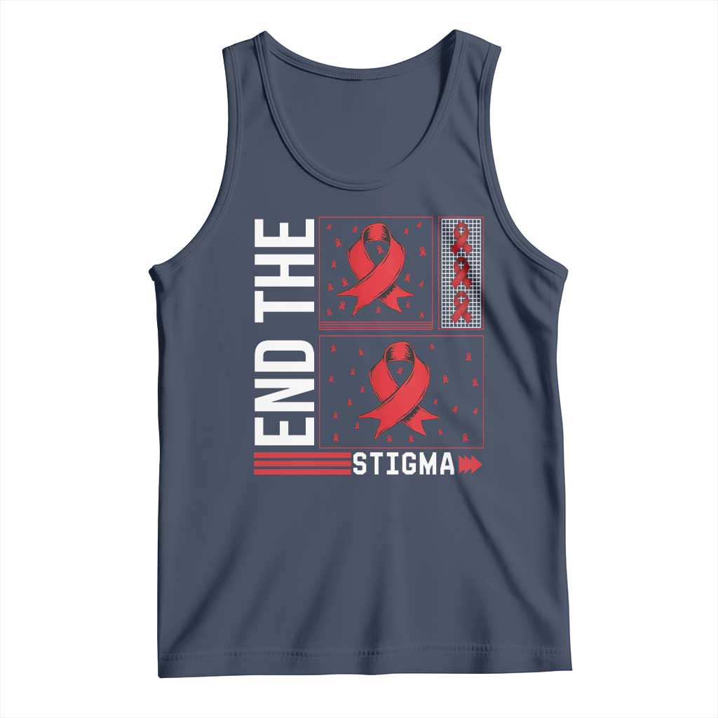 End The Stigma HIV Awareness Tank Top Red Ribbon Gift TS12 Navy Print Your Wear