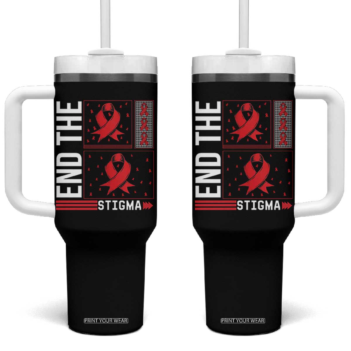 End The Stigma HIV Awareness Tumbler With Handle Red Ribbon Gift TS12 One Size: 40 oz Black Print Your Wear