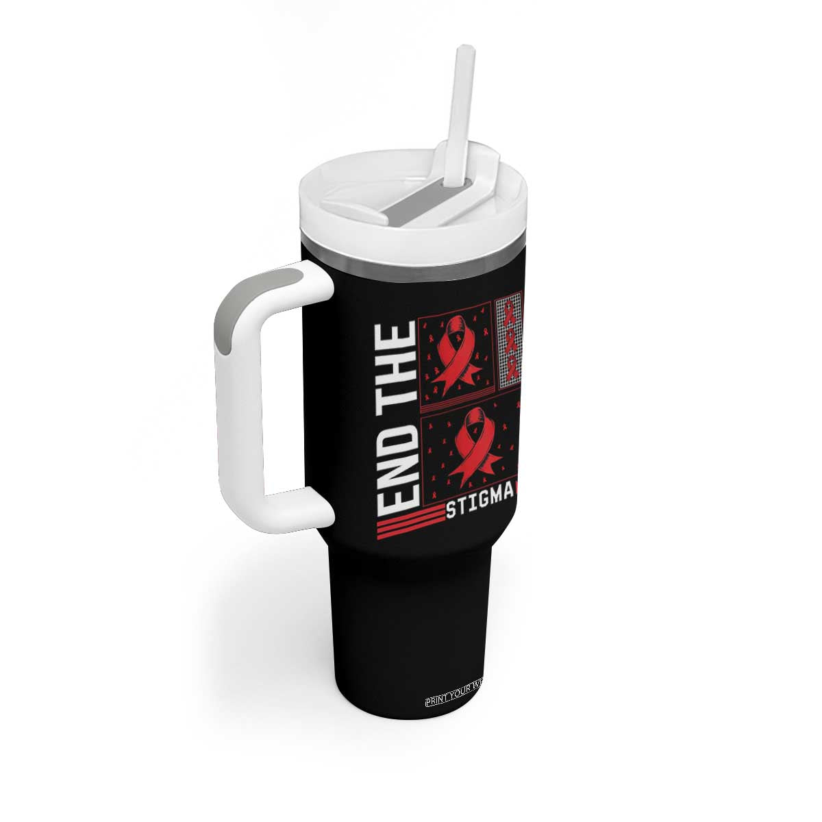End The Stigma HIV Awareness Tumbler With Handle Red Ribbon Gift TS12 Print Your Wear