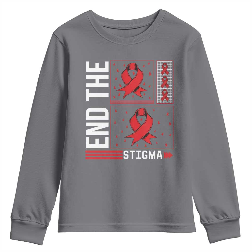 End The Stigma HIV Awareness Youth Sweatshirt Red Ribbon Gift TS12 Charcoal Print Your Wear