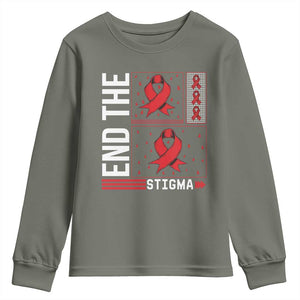 End The Stigma HIV Awareness Youth Sweatshirt Red Ribbon Gift TS12 Military Green Print Your Wear