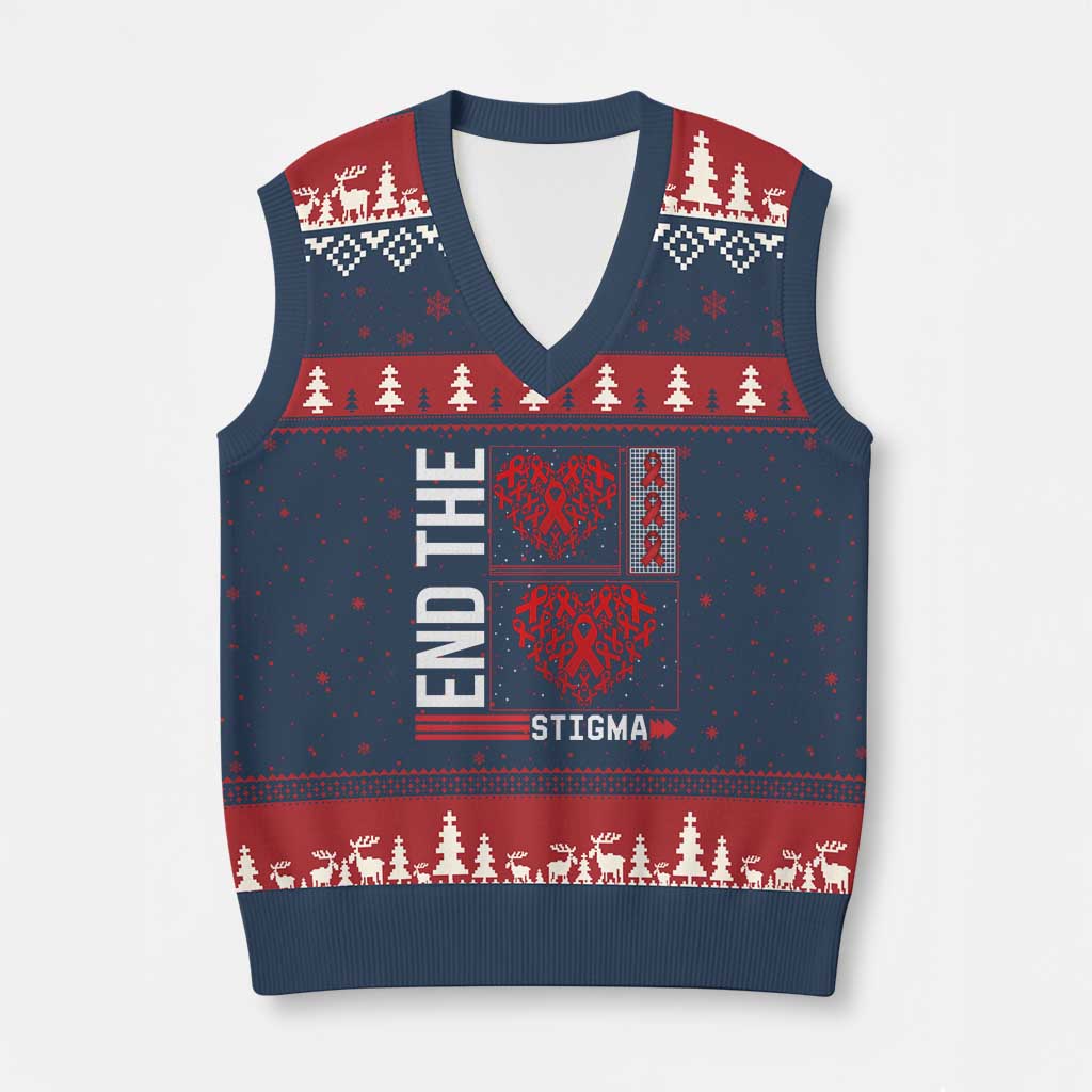 HIV Awareness End The Stigma V-Neck Knit Sweater Vest World AIDS Day Gift TS12 Navy Red Print Your Wear