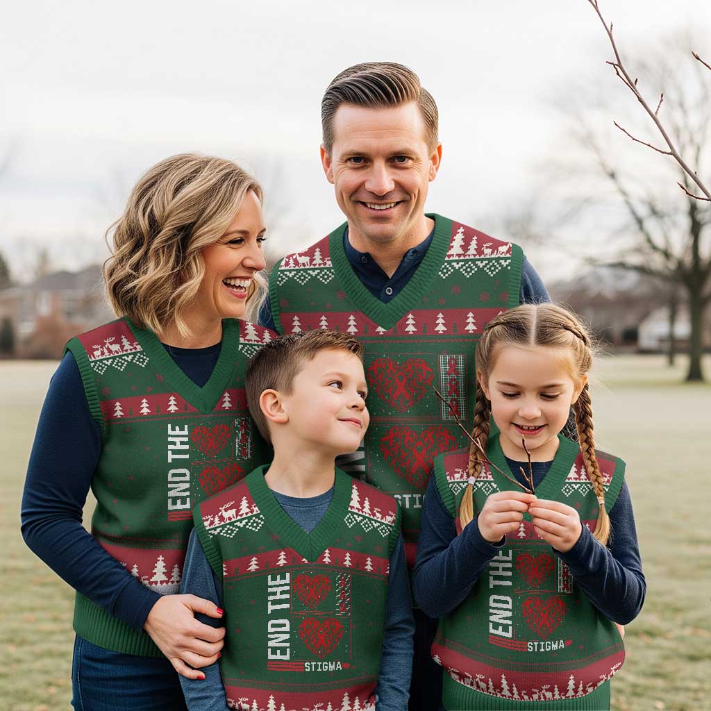 HIV Awareness End The Stigma V-Neck Knit Sweater Vest World AIDS Day Gift TS12 Red Green Print Your Wear