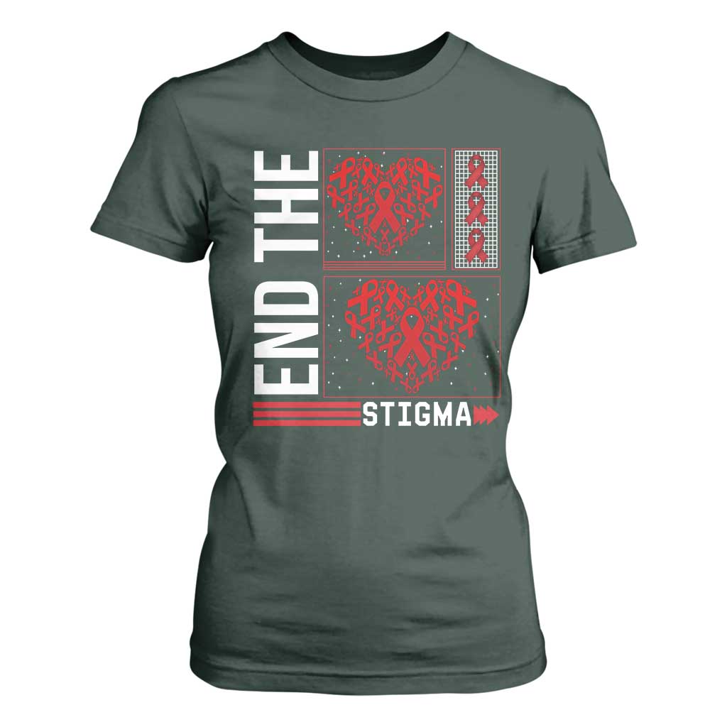 HIV Awareness End The Stigma T Shirt For Women World AIDS Day Gift TS12 Dark Forest Green Print Your Wear
