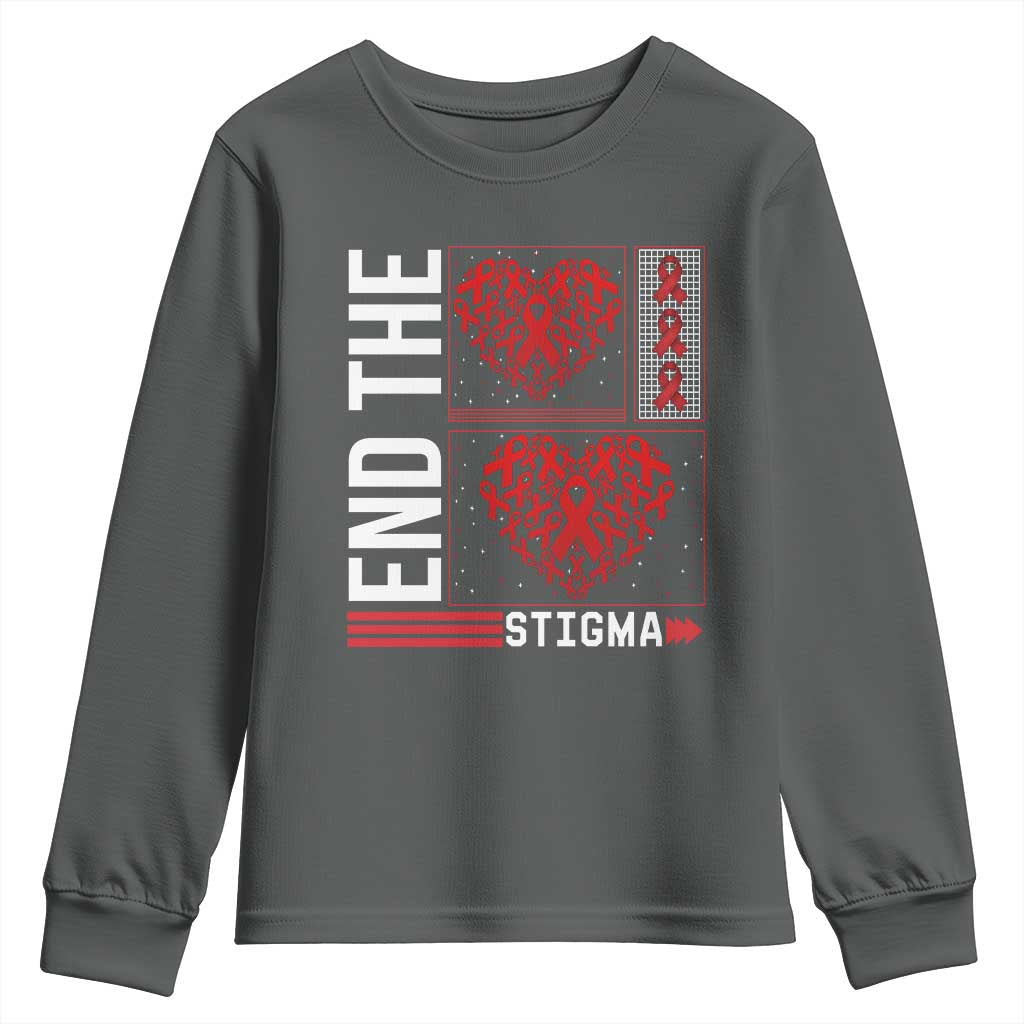 HIV Awareness End The Stigma Youth Sweatshirt World AIDS Day Gift TS12 Dark Heather Print Your Wear