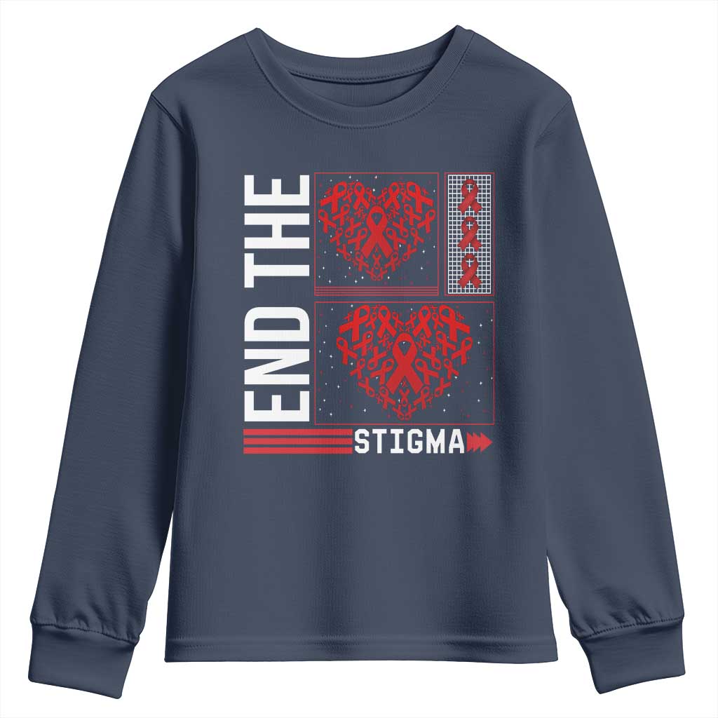 HIV Awareness End The Stigma Youth Sweatshirt World AIDS Day Gift TS12 Navy Print Your Wear