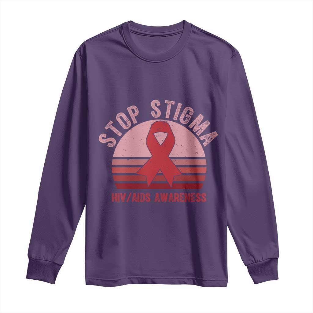 Stop The Stigma HIV Awareness Long Sleeve Shirt World AIDS Day Gift TS12 Purple Print Your Wear