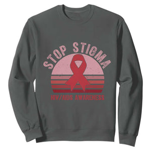 Stop The Stigma HIV Awareness Sweatshirt World AIDS Day Gift TS12 Dark Heather Print Your Wear