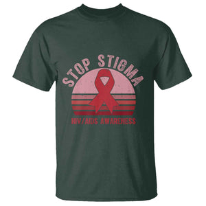 Stop The Stigma HIV Awareness T Shirt World AIDS Day Gift TS12 Dark Forest Green Print Your Wear