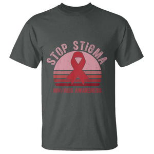 Stop The Stigma HIV Awareness T Shirt World AIDS Day Gift TS12 Dark Heather Print Your Wear