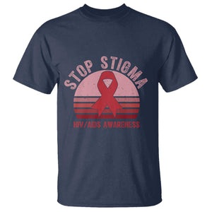 Stop The Stigma HIV Awareness T Shirt World AIDS Day Gift TS12 Navy Print Your Wear