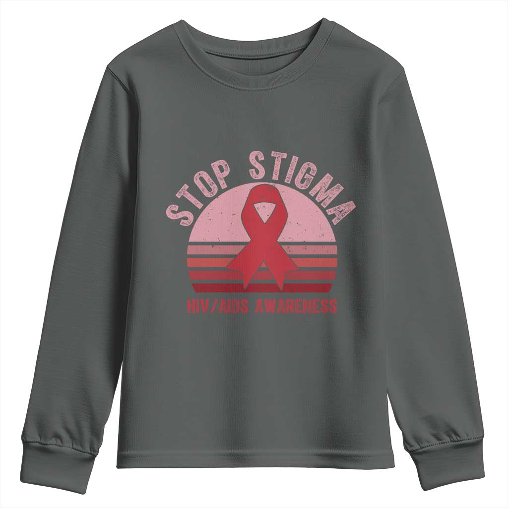 Stop The Stigma HIV Awareness Youth Sweatshirt World AIDS Day Gift TS12 Dark Heather Print Your Wear