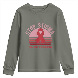 Stop The Stigma HIV Awareness Youth Sweatshirt World AIDS Day Gift TS12 Military Green Print Your Wear