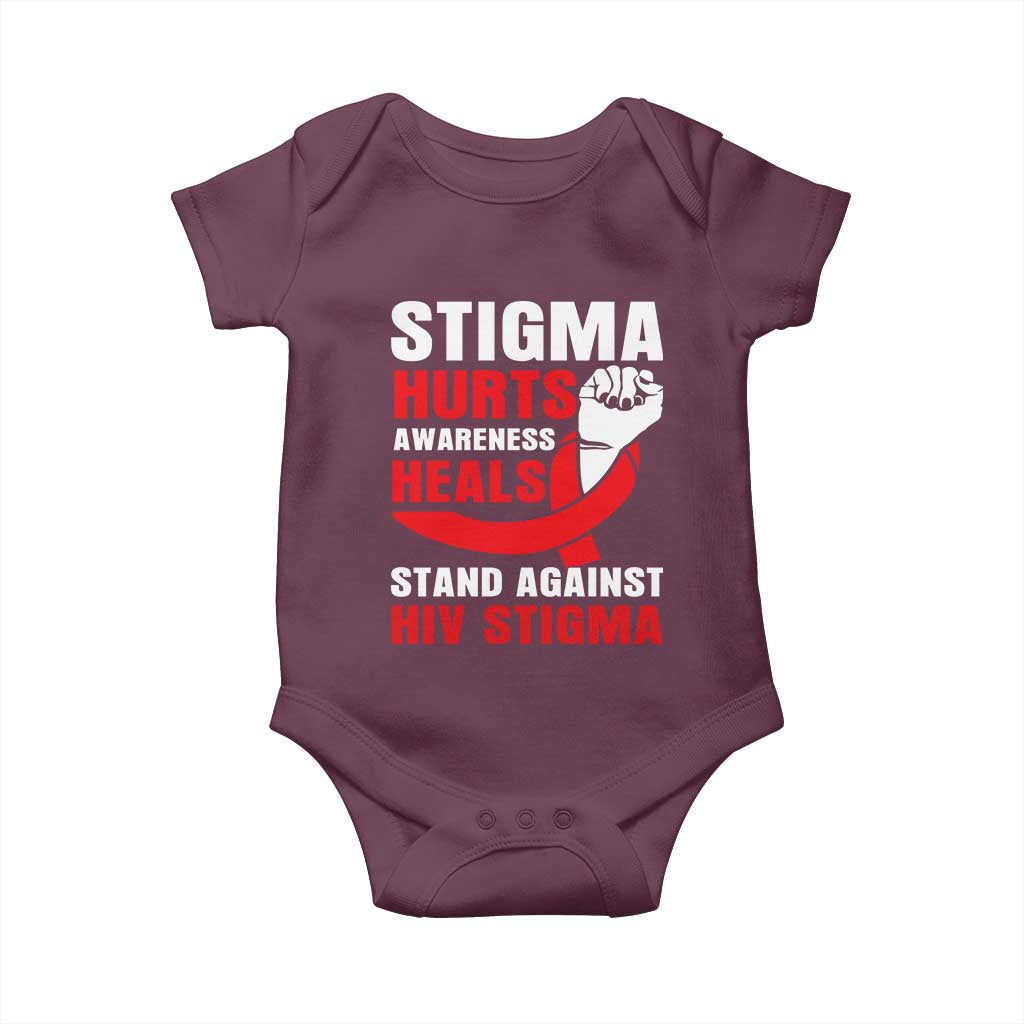 Stigma Hurts Awareness Heals Baby Onesie HIV Awareness Red Ribbon Support Gift TS12 Maroon Print Your Wear