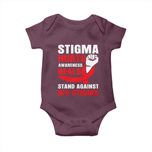 Stigma Hurts Awareness Heals Baby Onesie HIV Awareness Red Ribbon Support Gift TS12 Maroon Print Your Wear