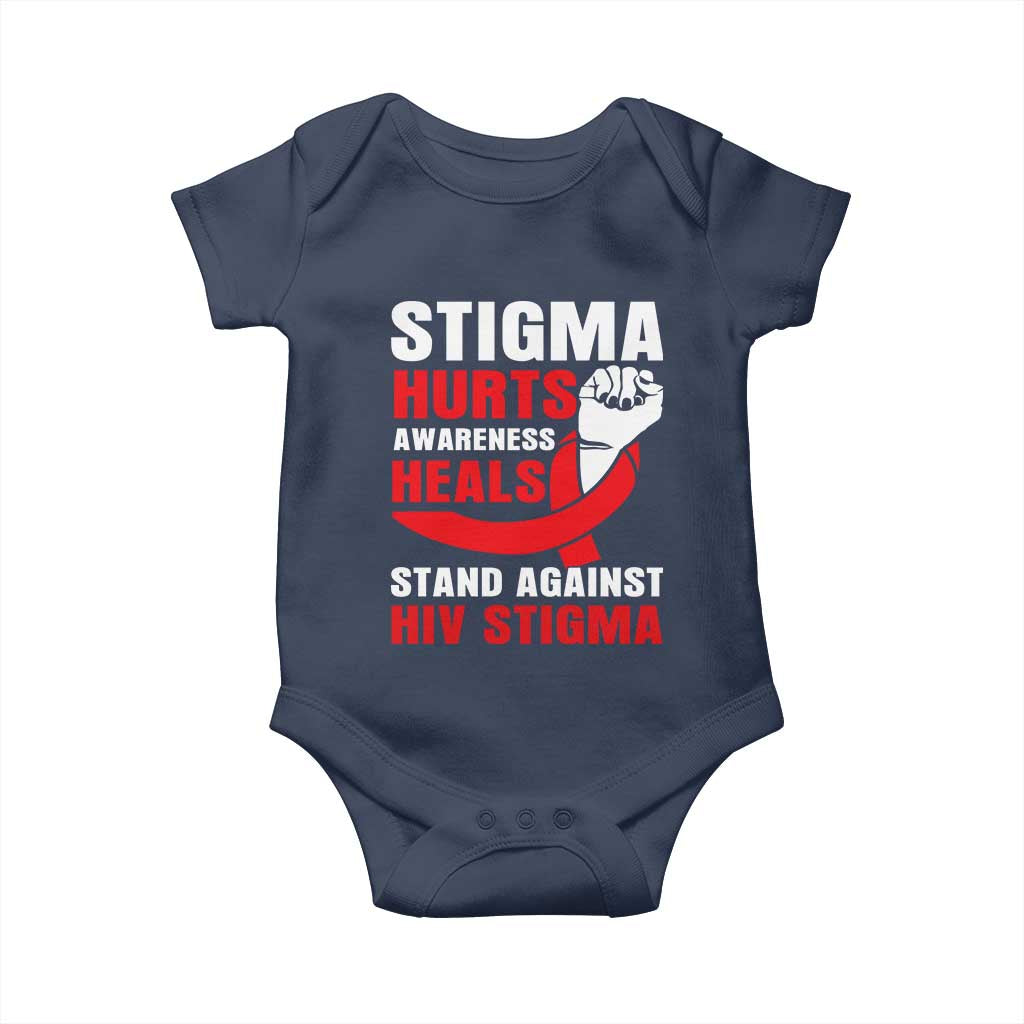 Stigma Hurts Awareness Heals Baby Onesie HIV Awareness Red Ribbon Support Gift TS12 Navy Print Your Wear