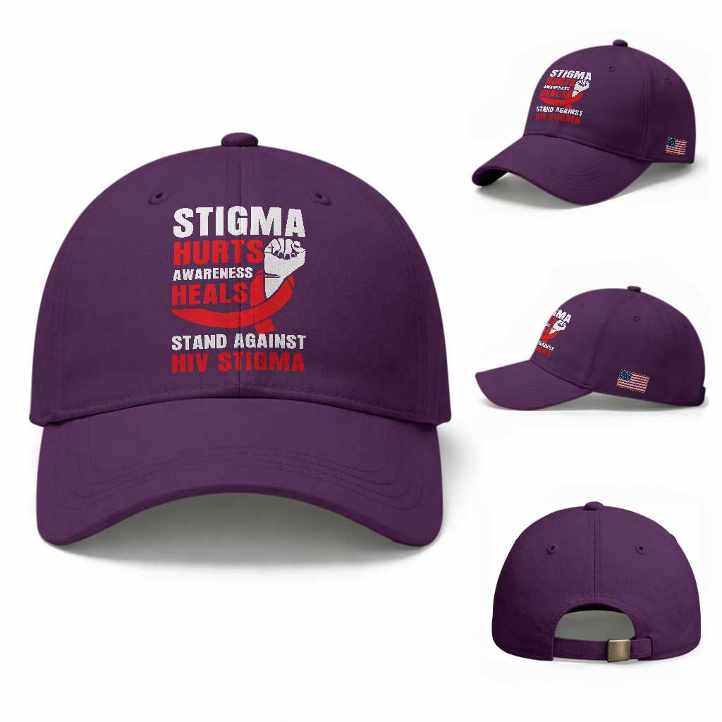 Stigma Hurts Awareness Heals Baseball Cap HIV Awareness Red Ribbon Support Gift TS12 Baseball Cap Universal Fit Purple Print Your Wear