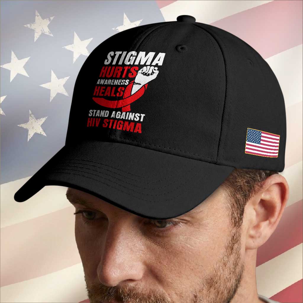 Stigma Hurts Awareness Heals Baseball Cap HIV Awareness Red Ribbon Support Gift TS12 Print Your Wear