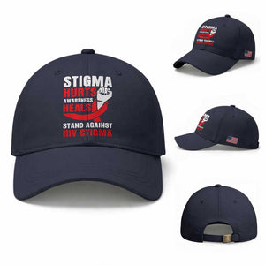 Stigma Hurts Awareness Heals Baseball Cap HIV Awareness Red Ribbon Support Gift TS12 Baseball Cap Universal Fit Navy Print Your Wear