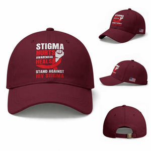 Stigma Hurts Awareness Heals Baseball Cap HIV Awareness Red Ribbon Support Gift TS12 Baseball Cap Universal Fit Maroon Print Your Wear