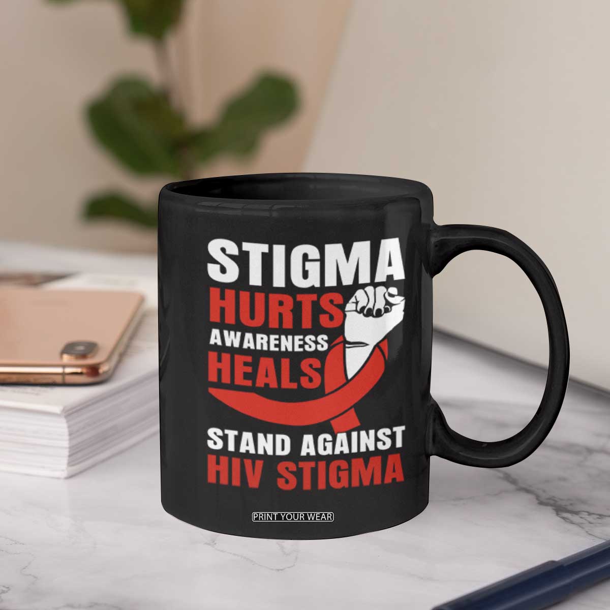 Stigma Hurts Awareness Heals Coffee Mug HIV Awareness Red Ribbon Support Gift TS12 Print Your Wear