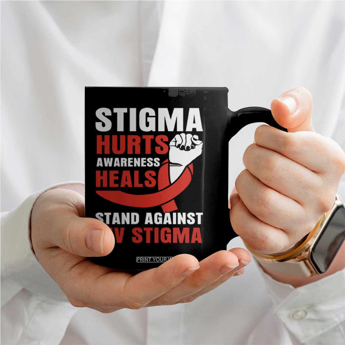 Stigma Hurts Awareness Heals Coffee Mug HIV Awareness Red Ribbon Support Gift TS12 Print Your Wear