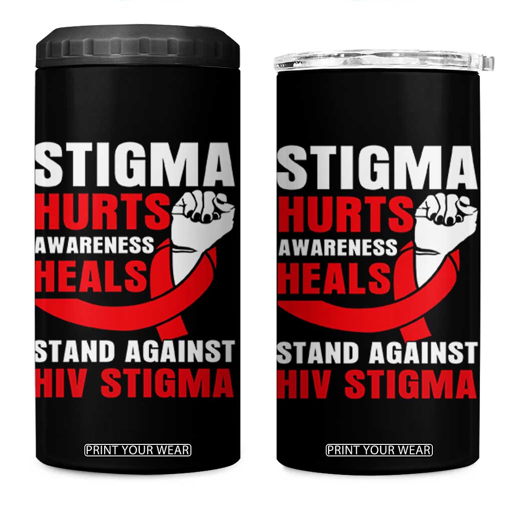 Stigma Hurts Awareness Heals 4 in 1 Can Cooler Tumbler HIV Awareness Red Ribbon Support Gift TS12 One Size: 16 oz Black Print Your Wear