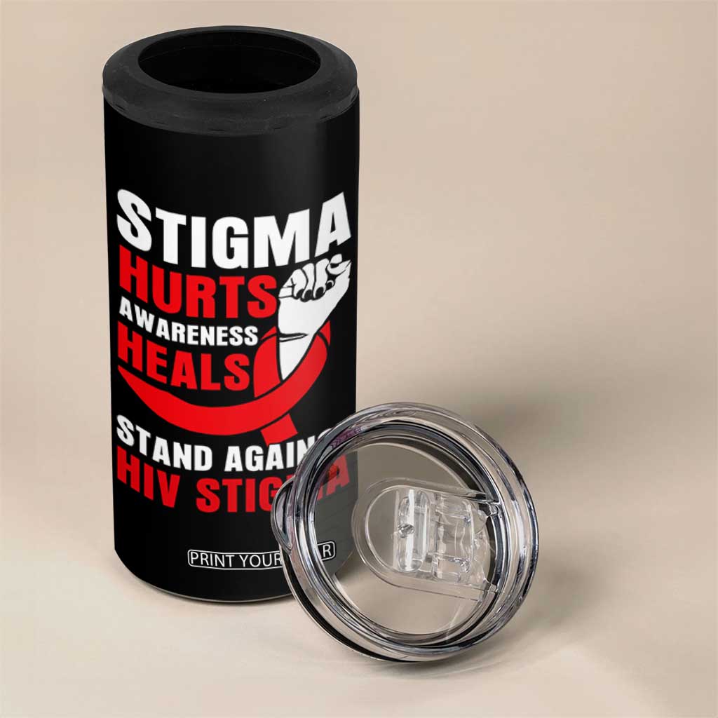 Stigma Hurts Awareness Heals 4 in 1 Can Cooler Tumbler HIV Awareness Red Ribbon Support Gift TS12 Print Your Wear