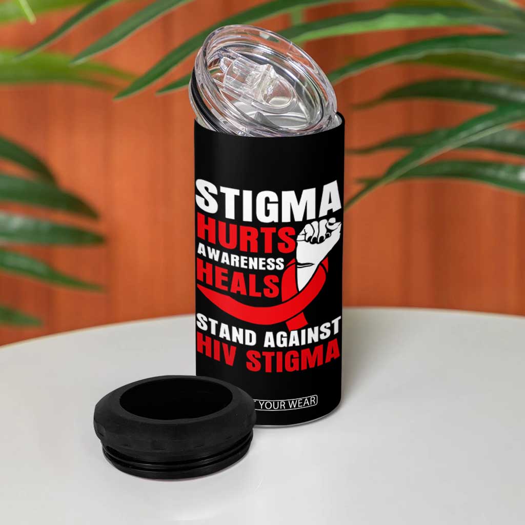 Stigma Hurts Awareness Heals 4 in 1 Can Cooler Tumbler HIV Awareness Red Ribbon Support Gift TS12 Print Your Wear