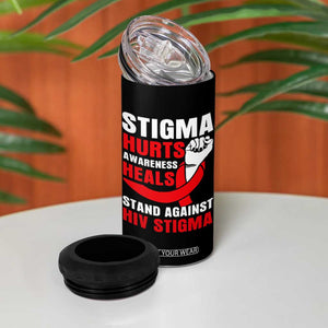 Stigma Hurts Awareness Heals 4 in 1 Can Cooler Tumbler HIV Awareness Red Ribbon Support Gift TS12 Print Your Wear