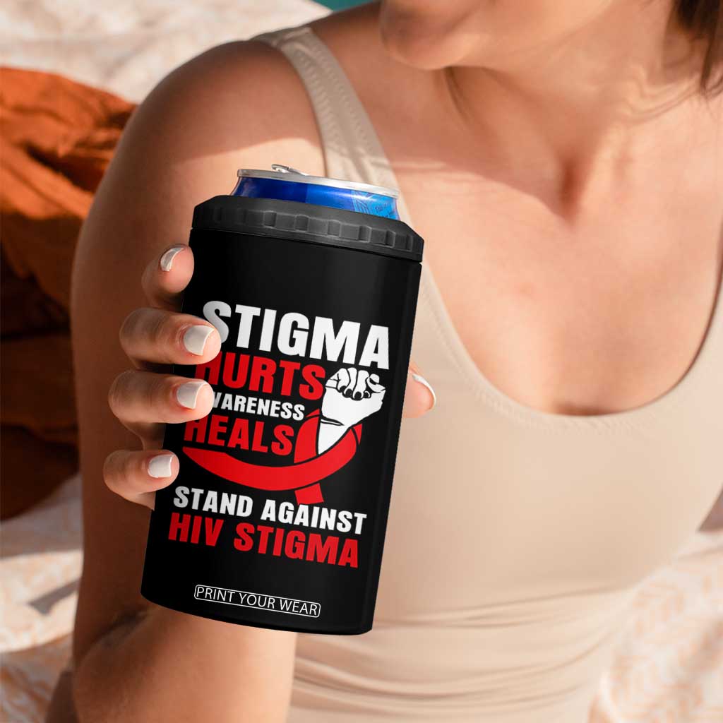 Stigma Hurts Awareness Heals 4 in 1 Can Cooler Tumbler HIV Awareness Red Ribbon Support Gift TS12 Print Your Wear