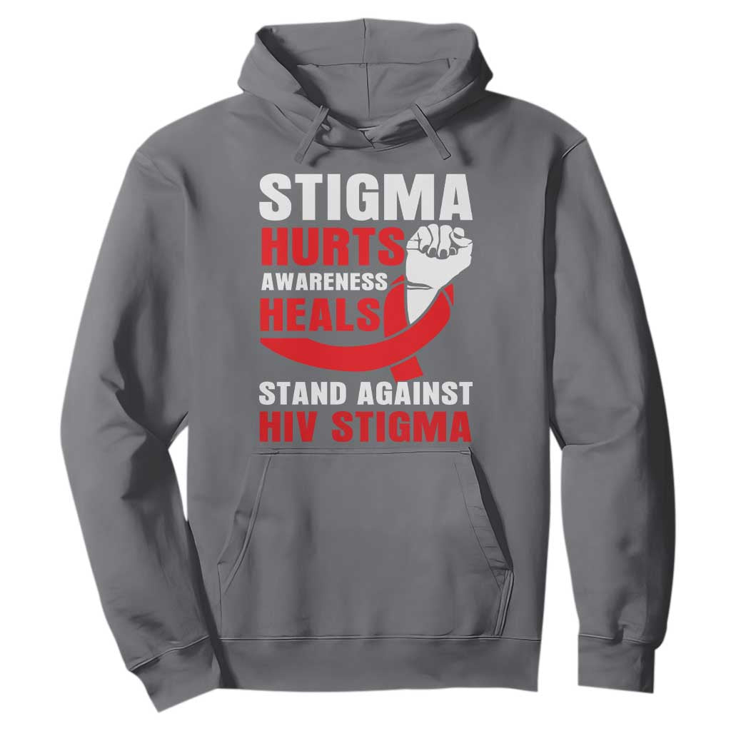 Stigma Hurts Awareness Heals Hoodie HIV Awareness Red Ribbon Support Gift TS12 Charcoal Print Your Wear