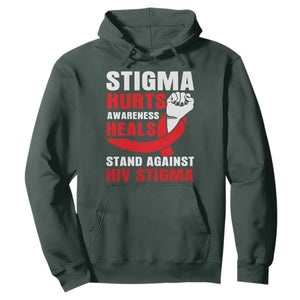 Stigma Hurts Awareness Heals Hoodie HIV Awareness Red Ribbon Support Gift TS12 Dark Forest Green Print Your Wear