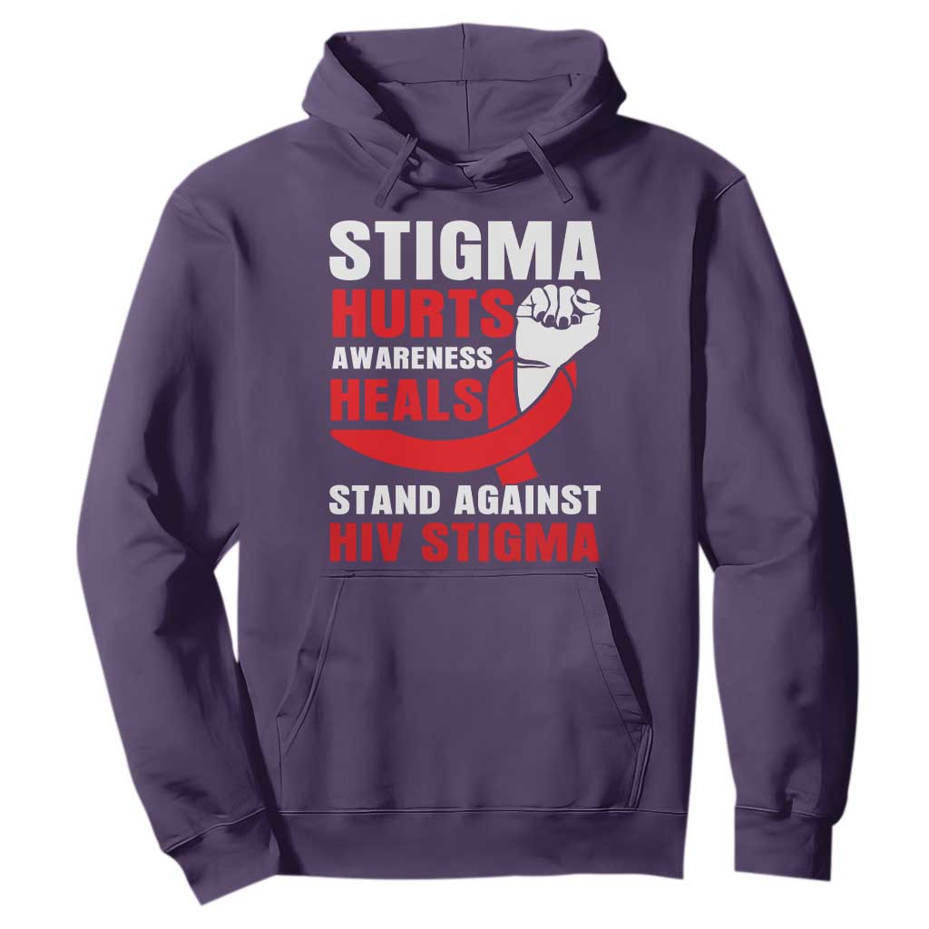 Stigma Hurts Awareness Heals Hoodie HIV Awareness Red Ribbon Support Gift TS12 Purple Print Your Wear