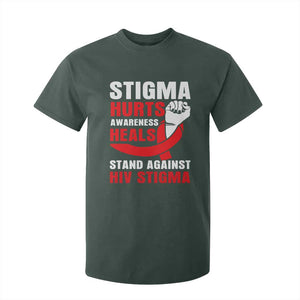 Stigma Hurts Awareness Heals T Shirt For Kid HIV Awareness Red Ribbon Support Gift TS12 Dark Forest Green Print Your Wear