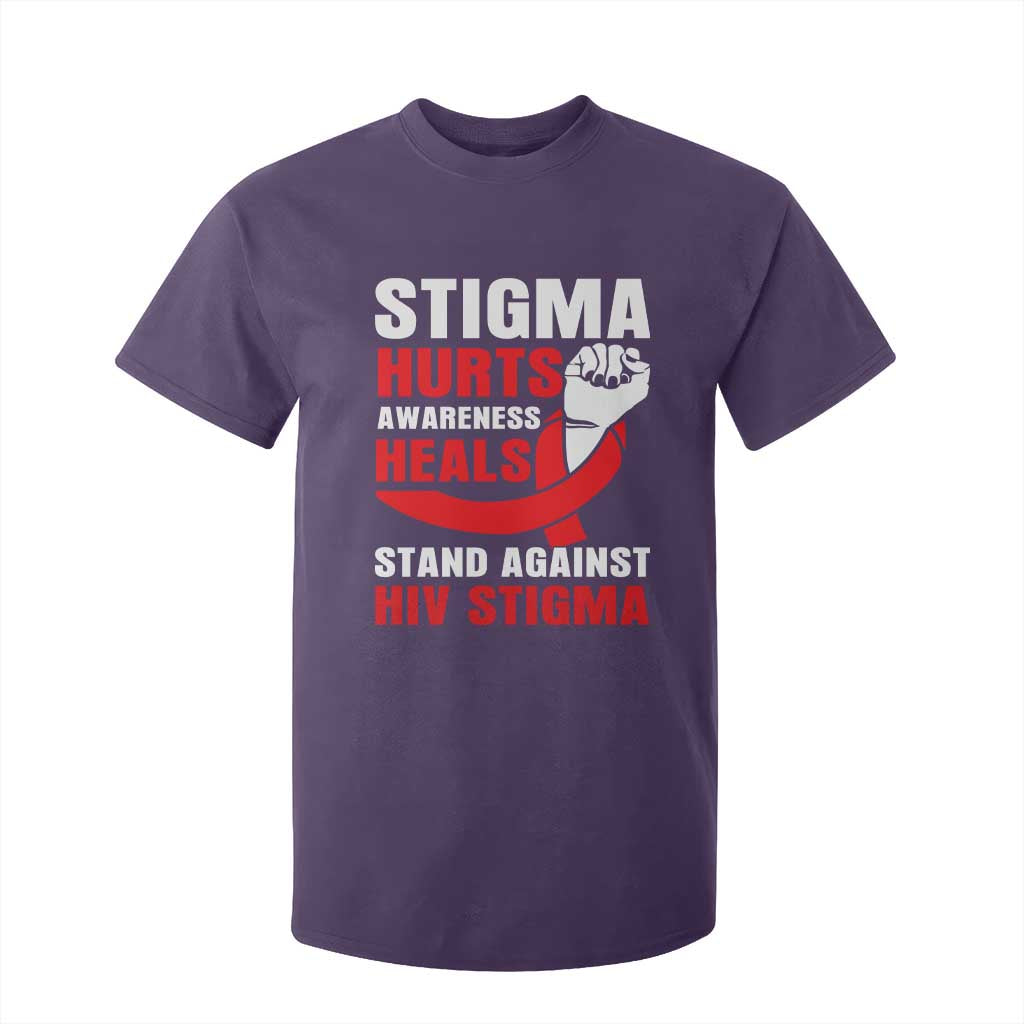 Stigma Hurts Awareness Heals T Shirt For Kid HIV Awareness Red Ribbon Support Gift TS12 Purple Print Your Wear