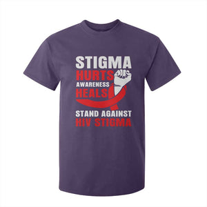 Stigma Hurts Awareness Heals T Shirt For Kid HIV Awareness Red Ribbon Support Gift TS12 Purple Print Your Wear