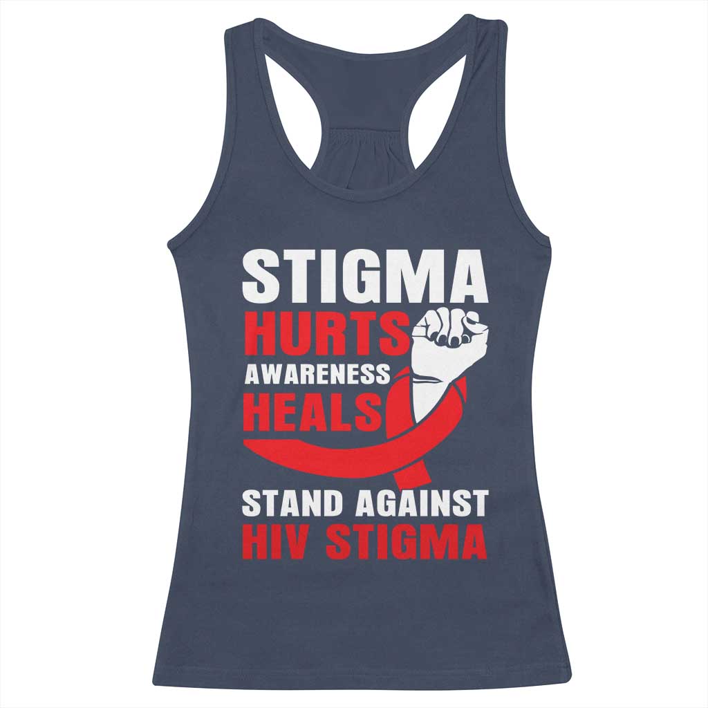 Stigma Hurts Awareness Heals Racerback Tank Top HIV Awareness Red Ribbon Support Gift - Print Your Wear