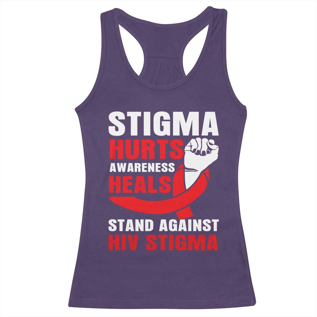 Stigma Hurts Awareness Heals Racerback Tank Top HIV Awareness Red Ribbon Support Gift TS12 Purple Print Your Wear