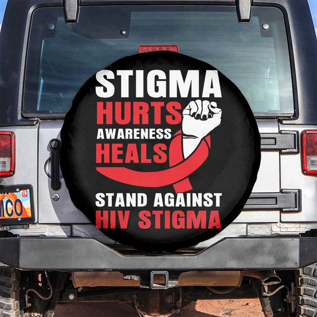 Stigma Hurts Awareness Heals Spare Tire Cover HIV Awareness Red Ribbon Support Gift TS12 No hole Black Print Your Wear