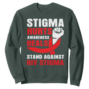 Stigma Hurts Awareness Heals Sweatshirt HIV Awareness Red Ribbon Support Gift TS12 Dark Forest Green Print Your Wear