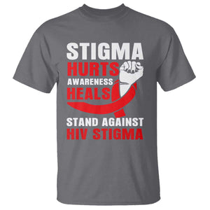 Stigma Hurts Awareness Heals T Shirt HIV Awareness Red Ribbon Support Gift TS12 Charcoal Print Your Wear